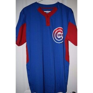 EUC MENS MAJESTIC COOL BASE CHICAGO CUBS JERSEY BLUE RED SHORT SLEEVE SIZE M